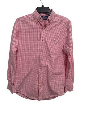 Vineyard Vines Mens Slim Fit Tucker Shirt Pink Gingham Cotton Size S
